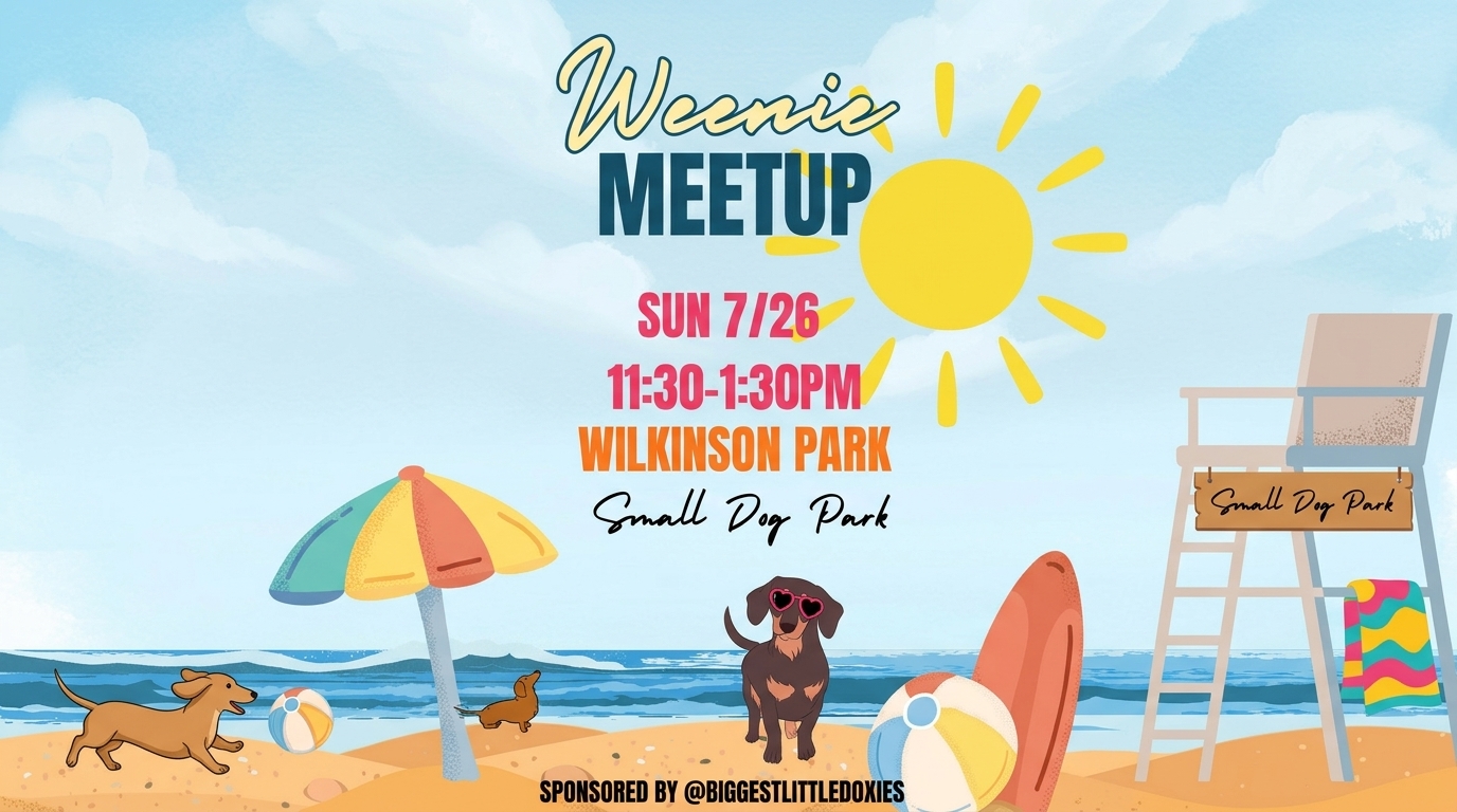 Illustrated July Weenie Meetup poster for Wilkinson Park